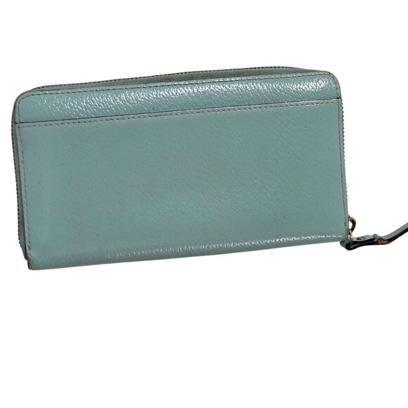 Kate Spade Spencer Zip Around Wallet Turquoise Robins egg Blue Cow Leather Gold - Picture 4 of 12